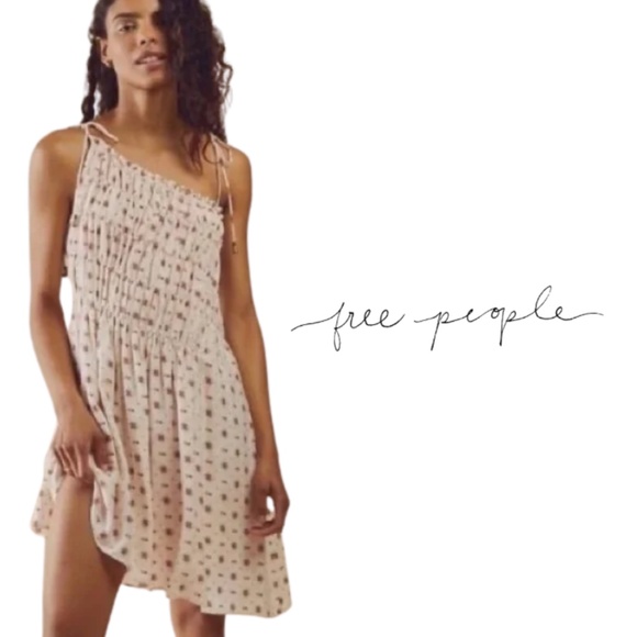 Free People Ivory Combo Clementina Asymmetrical Mini Dress - Size Small - Picture 1 of 11